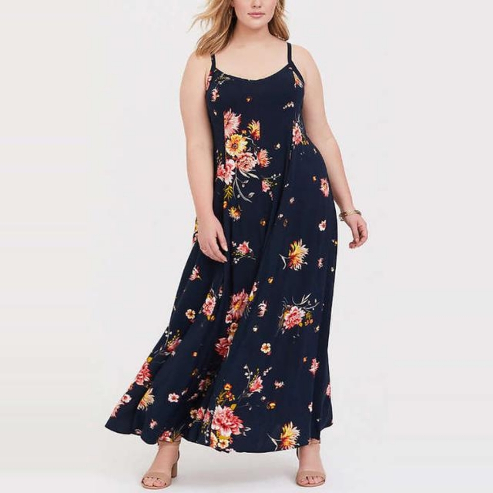 Torrid Navy Floral Trapeze Maxi Dress